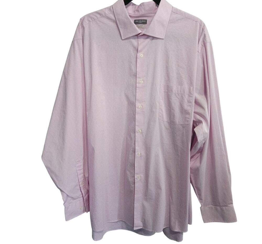 Van Heusen Men's Shirt Size 2XL Pink Checkered Button Down Business Casual Top
